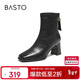百思圖25冬時(shí)裝靴時(shí)尚通勤粗跟女短靴F5217DD5 黑色 37