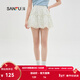 三福半身裙2024夏季碎花防走光內襯雙層短裙女裝483825 白底藍花（蕾絲下擺） M 165/68A
