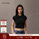 Calvin KleinJeans夏季女士活力少女感休閑ck刺繡時(shí)尚辣妹正肩羅紋短袖T恤