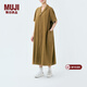 MUJI IDEE 女式 泡泡紗 短袖連衣裙 女裝裙子夏季 GAD53C4S 深米色 均碼 165/88A