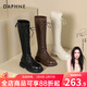 達芙妮官方 長(cháng)筒靴女2025秋冬新款美拉德長(cháng)靴加絨系帶顯瘦騎士靴女靴子 經(jīng)典黑色騎士靴【單里款】 37