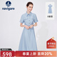 Navigare意大利小帆船連衣裙女士夏季短袖顯瘦百搭襯衫裙通勤時(shí)尚收腰長(cháng)裙 邦迪藍 XL 碼