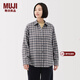MUJI 女式 法蘭絨 襯衫領(lǐng) 長(cháng)袖襯衫襯衣內搭上衣純棉冬季女裝格子 深灰色格紋 XL （165/92A）