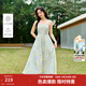 茵曼（INMAN）法式度假風(fēng)印花女裝吊帶連衣裙浪漫海邊2025夏季新品收腰裙子  青綠江山 S