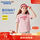 Skechers斯凱奇男女童純棉短袖T恤衫兒童夏季寬松透氣運動(dòng)上衣L225K055 暗粉/03GA 160