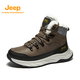 Jeep吉普雪地靴男2025新款戶(hù)外冬季保暖加厚加絨棉鞋厚底增高休閑鞋子 卡其色（運動(dòng)鞋碼） 43