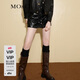MO&Co.秋季解構黑色素皮小開(kāi)叉A字高腰短褲裙褲