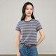 逸陽(yáng)（ESE-Y）橫琴島條紋短袖T恤女2026春新款撞色圓領(lǐng)正肩顯瘦內搭打底衫 藍條 XL