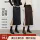 紅袖復古輕熟半身裙2025冬季新款女裝包臀顯瘦通勤氣質(zhì)百搭開(kāi)叉中長(cháng)裙 煙灰3056 S