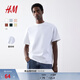 H&M男裝女裝T恤秋冬情侶裝重磅純棉寬松圓領(lǐng)紅色短袖打底衫0608945 白色 L 175/108 （建議尺碼拍小一碼）