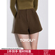 初語(yǔ)溫暖咖啡毛呢短褲女秋冬2024年給色高腰外穿靴褲a字闊腿褲 深咖啡 29