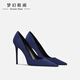 程美美2026年新款春深藍色絨面高跟鞋女細跟尖頭淺口單鞋女職業(yè)工作鞋女 深藍色 10cm 35