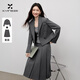 香影老錢(qián)風(fēng)灰色西服套裝女2026春季新款西裝百褶半身裙通勤兩件套