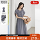 對白復古文藝格子短袖連衣裙女2025夏季新款圓領(lǐng)寬松抽繩收腰長(cháng)裙 藏青格 L