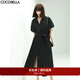 COCOBELLA氣質(zhì)通勤長(cháng)款襯衫裙女泡泡袖度假風(fēng)遮肉連衣裙FR901 黑色 S