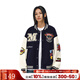404MOBGANG 美式復古重工刺繡棒球服外套男女款潮P(pán)U皮拼接休閑寬松夾克上衣 深藍色 2XL