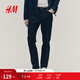 H&M男裝休閑褲英倫時(shí)尚簡(jiǎn)約柔然舒適合身直筒斜紋布長(cháng)褲1074402 海軍藍 32 170/82