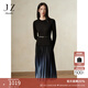 玖姿·安娜蔻優(yōu)雅淑女漸變假兩件羊毛壓褶針織連衣裙女2024冬款 素黑 M