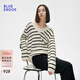 BLUE ERDOS針織衫毛衣女早秋V領(lǐng)虛條紋設計寬松落肩套衫B255D0012 米黑條紋 L (165)