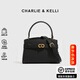 CHARLIE&KELLI CK品牌包包女款2026新款七夕禮物女凱莉包百搭金屬扣手提斜挎包 黑色【代寫(xiě)賀卡 贈品牌禮袋】