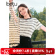 百圖betu女裝夏季新款T恤撞色圓領(lǐng)條紋提花透氣寬松短袖女2407T21 黑白條 M