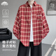 頂峰保羅（Dingfengbaoluo）美式格子襯衫男春秋季寬松復古老錢(qián)風(fēng)休閑長(cháng)袖HBH88紅色4XL