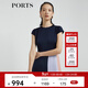 PORTS寶姿 商場(chǎng)同款新品女裝短袖拼色百褶連衣裙LL8D093KWT003 丈青 M (6)