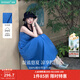 茵曼克萊因藍壓褶吊帶連衣裙2026夏季女裝新款氣質(zhì)收腰顯瘦裙子 深靛藍 L