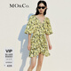 MO&Co.連衣裙春夏法式碎花泡泡袖桑蠶絲棉紗清透蛋糕裙摩安珂 黑底混合印花 L 170
