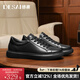 德賽【超輕零重力】舒適輕便復古黑色休閑鞋時(shí)尚百搭真皮薄底板鞋 黑色 40