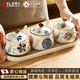 AILUKI日本陶瓷調料罐三個(gè)組合一體調味罐鹽罐家用廚房調料盒組合套裝辣 混搭三件套+【勺子托盤(pán)】