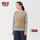 MUJI女式 米蘭諾羅紋編織 背心 針織女裝上衣馬甲25年冬季 BA1QPA5A 米色 L (165/88A)