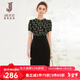 經(jīng)典故事（JANE STORY）夏季拼接黑色碎花裙連衣裙女2024新款時(shí)髦氣質(zhì)修身假兩件裙子別致 黑底綠白花 S