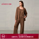 愛(ài)慕睡衣套裝女半邊絨保暖厚款寬松開(kāi)衫25新品家居服背心三件套 泰迪棕6LA M (165)