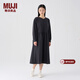 MUJI女式法蘭絨抽褶連衣裙女裝長(cháng)袖打底裙子純棉秋冬季BC08CC4A 炭灰色 S (155/80A)