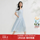 茵曼簡(jiǎn)約方領(lǐng)分割收褶連衣裙2026夏季女裝新款浪漫泡泡袖中長(cháng)裙子 淺藍色 M