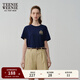Teenie Weenie小熊女裝春裝清新簡(jiǎn)約圓領(lǐng)短袖T恤休閑通勤學(xué)院上衣 藏青色 165/M