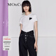 MO&Co.蛋白皮愛(ài)心章仔正肩短袖圓領(lǐng)T恤上衣 白色黑色摩安珂 本白色-第2批 M 165