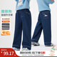 茵曼（INMAN）童裝女童加絨牛仔褲臘腸狗冬季兒童中大童寬松保暖直筒褲 牛仔藍 160