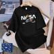 WHIM NASA卡通百搭短袖T恤男2026新潮流趣味寬松純棉上衣情侶裝休閑夏裝ins 活性黑 M 建議105-125斤