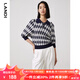 藍地（LANDI）POLO領(lǐng)格子撞色針織衫女年春季新款七分袖套頭上衣 格紋 M