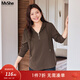 MsShe【棉針織】大碼女裝2026春裝胖mm寬松半拉鏈連帽分割長(cháng)袖T恤 拿鐵色現貨 2XL