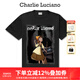 Charlie Luciano【沈月同款】灰姑娘印花T恤新款潮牌國潮短袖男女CL情侶同款上衣 黑色 S 165