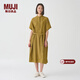 MUJI MUJI IDEE 女式 強捻短袖襯衫連衣裙女裝裙子夏季連身裙GAD12C4S 卡其色 M (155/80A)