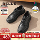 百麗厚底休閑皮鞋男鞋秋冬舒適真皮商務(wù)板鞋運動(dòng)鞋加絨A1685DM4 黑色-單里 42 (260mm)