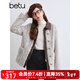百圖betu女裝冬季新款短外套皮質(zhì)翻領(lǐng)仿皮草保暖外套女2410T69 淺灰 M