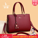 袋鼠卡拉媽媽喜婆婆手提包高檔實(shí)用紅色新娘結婚包包大氣婚包品牌真皮女包 酒紅（喜婆婆）