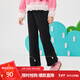 茵曼女童休閑長(cháng)褲蝴蝶結刺繡春季兒童中大童喇叭褲小女孩褲子 黑色 160