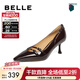 百麗（Belle）時(shí)尚百搭高跟鞋女商場(chǎng)同款舒適牛皮細跟單鞋BKR03AQ4 酒紅色 37 (235mm)