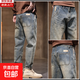 【復古做舊】秋冬新款美式高街牛仔褲寬松錐形直筒水洗休閑褲潮男 黃泥色 34 （建議150-160斤）